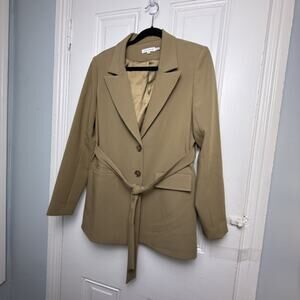 Good American Womens Large Blazer Tie Waist Lapel Pockets Camel Fall Business